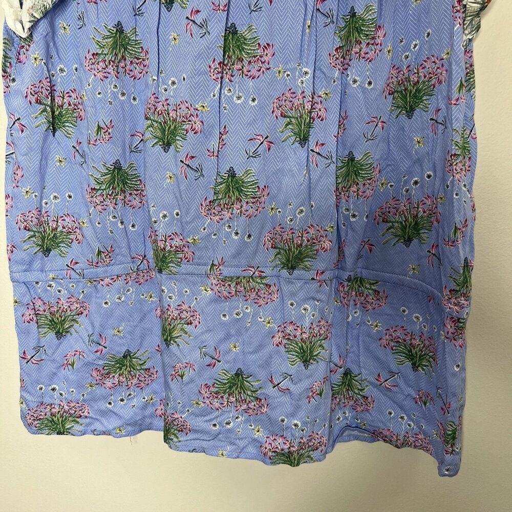 Entro Top Blouse Women Large Blue White V-Neck Short Sleeve Floral Boho NWT - Picture 8 of 11